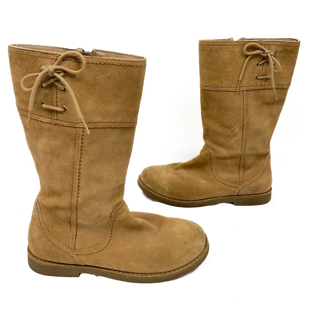 Ugg Womens Rayanne Lined Suede Leather Tie Detail Tall Zip Up Boots,‎ Tan - 6